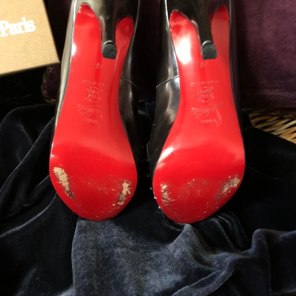 Louboutin Pewter Peep-Toe Studded Pumps - Picture 4 of 8